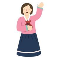 korean lady in hanbok dress illustration vector