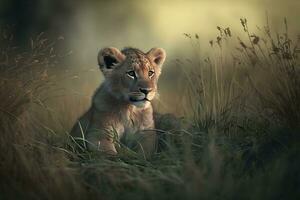 AI generated cute little lion cub. Neural network AI generated photo