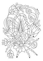 Floral ornament coloring page. Art therapy for children and adults. Black-white flowers background for coloring. vector