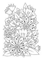 Coloring page for children and adults. Art therapy. Magic wildflowers for coloring. Vector art background.