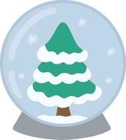 A snow globe, inside a Christmas tree and snowflakes. Christmas decoration. Vector illustration of a crystal snow globe with a Christmas tree inside.  A festive illustration.