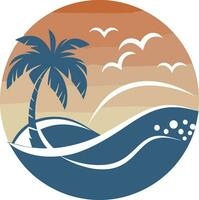 a palm tree and waves in the ocean vector