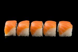 AI generated close up of sushi rolls on black tray. Neural network AI generated photo