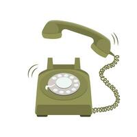 Vintage telephone with a receiver on a cord. Retro illustration 70-80s, vector