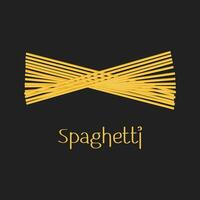 The inscription Spaghetti and a bunch of spaghetti on a dark background. Food logo, restaurant menu. Vector