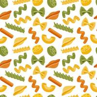 Seamless pattern with different types of Italian pasta. Food background, restaurant menu. Vector