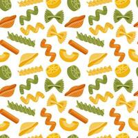 Seamless pattern with different types of Italian pasta. Food background, restaurant menu. Vector