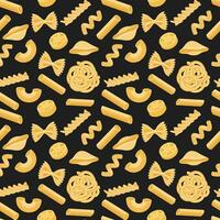 Seamless pattern with different types of Italian pasta. Food background, restaurant menu. Vector