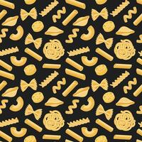 Seamless pattern with different types of Italian pasta. Food background, restaurant menu. Vector