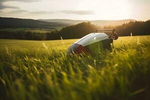 AI generated agricultural robot in the field. Neural network AI generated photo