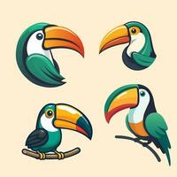 conjunto de linda tucanes dibujos animados estilo. vector ilustración.