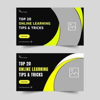 Creative set banner design for video tutorial tips and tricks, education system video thumbnail banner design, editable vector eps 10 file format