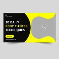 Body fitness training tips and tricks video tutorial thumbnail banner design, exercise techniques video cover banner design, fully editable vector eps 10 file format