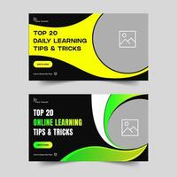 Video tutorial tips and tricks thumbnail banner design, online learning techniques video cover banner, fully editable vector eps 10 file format