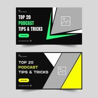 Vector illustration podcast video tips and tricks thumbnail banner design, audio podcast cover banner design, fully editable vector eps 10 file format