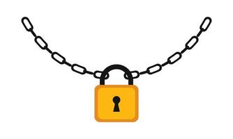 Vector padlock and metal chain on white background