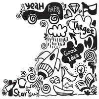 Creative art doodles hand drawn Design illustration with text happy,start,idea. vector