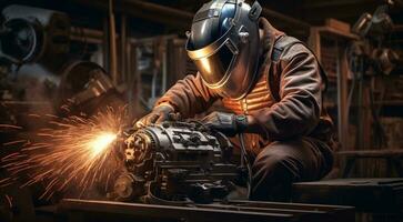 AI generated welder working in the factory, welder working in the workshop photo