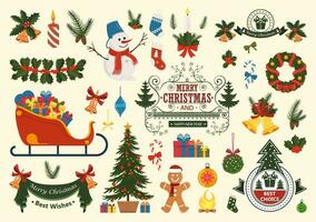 Navidad y nuevo año conjunto de diseño elementos y decoraciones vector ilustración.