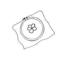 Embroidery hoop with stitching. Cross Stitch Hoop in doodle style. Vector isolated illustration on a white background.