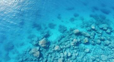 ai generado tropical azul mar escena, azul agua en el mar, tropical océano, oceánico escena foto