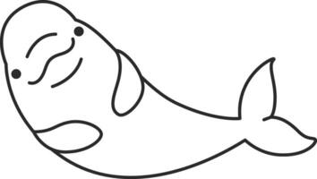 Cute beluga whale icon in doodle style. Vector illustration.