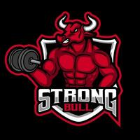 Bull Gym Logo Character Design Bodybuilder Posing Muscular vector