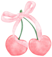 Pink Coquette bow with cherries aesthetic watercolor png