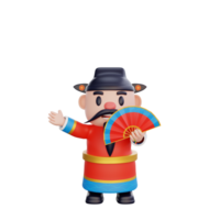 3D illustration of God of Wealth pose, Chinese New Year concept png