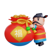 3D illustration of God of Wealth pose, Chinese New Year concept png