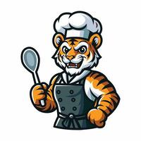 Vector cartoon tiger wearing chef's clothes. Vector eps 10