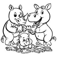 coloring pages of rhino and hippo playing puzzle vector