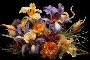 AI generated Romantic Iris bouquet wedding. Generate Ai photo