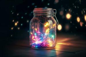 AI generated Colorful lights jar. Generate AI photo