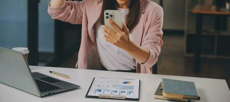 Finance manager meeting discussing company growth project success financial statistics, professional investor working start up project for strategy plan with document, laptop and digital tablet. photo