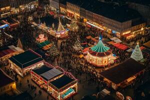 ai generado un aéreo ver de un carnaval a noche foto