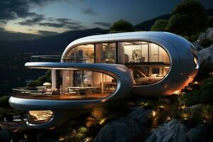 AI generated Streamlined shapes of the exterior of the house of the future photo