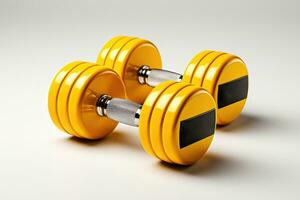 AI generated Yellow sports dumbbells on a white background photo