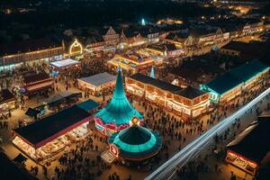 AI generated an aerial view of a carnival at night photo