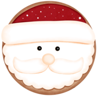 Watercolor cute christmas gingerbread santa cookie clipart.Santa cookie with red hat illustration. png