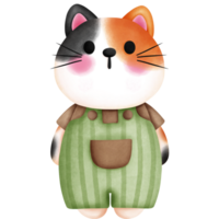 Watercolor cute baby calico cat in colorful outfit clipart. Nursery baby kitten illustration. png