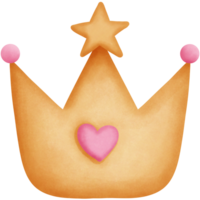 Watercolor golden crown with star and pink heart illustration. Baby nursery clipart. png