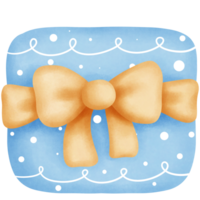 Watercolor blue gift box with yellow ribbon bow illustration.Hand drawn watercolor element for party decorations. png