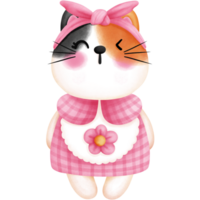 Aquarell Baby Mädchen Kattun Katze im Rosa Outfit Clip Art. Kindergarten Baby Kätzchen Illustration. png