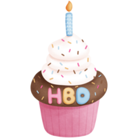 Watercolor birthday cake clipart.Chocolate cake,Birthday cake with cream and candle illustration. png