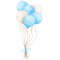 Watercolor blue balloons bunches illustration.Birthday party decoration. png