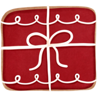 mano disegnato acquerello biscotto con rosso regalo scatola clipart. acquerello Natale biscotto illustrazione. png