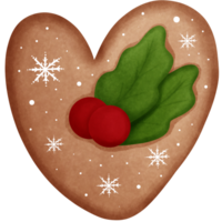 Whimsical holiday heart shaped cookie with holly berry in watercolor clipart. png