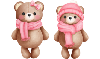 conjunto do aguarela namorados Urso de pelúcia Urso casal ilustração.dia dos namorados animal casal clipart. png