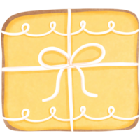 hand- getrokken waterverf koekje met geel geschenk doos clip art. waterverf Kerstmis koekje illustratie. png